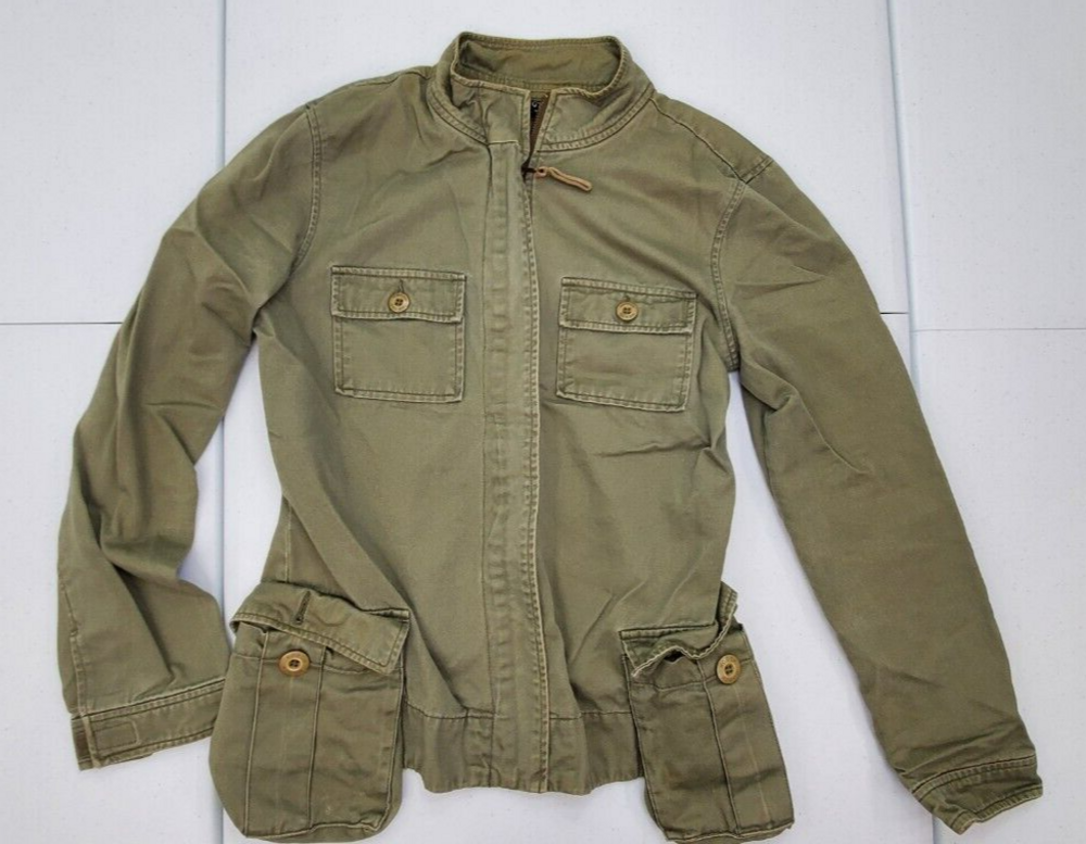 Hooch Women 10 Utility/Military Jacket Oversized Pockets Buttons Army Green Used